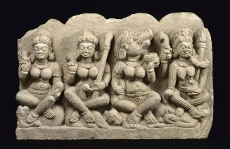 Four of the seven Mother Goddesses, Indrani, Kumari, Varahi, and Chamunda