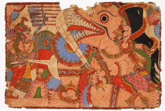 Babhruvahana fights the demon Anudhautya from a series illustrating the Mahabharata