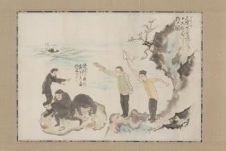 Picture of American Seamen Beckoning a Dinghy to Return to the Large Ship, from the Black Ship Scroll