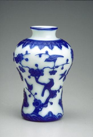 Vase with magpies and plum tree, one of a pair