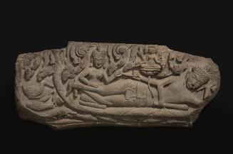 The Hindu deity Vishnu reclining on the serpent in the cosmic ocean