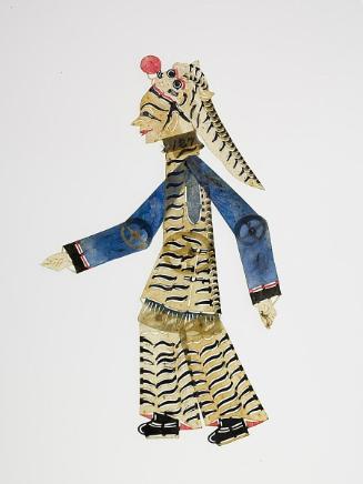 Male figure wearing tiger-patterned robe and headdress