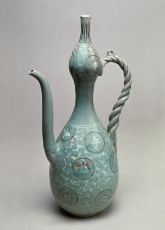 Ewer in the shape of a gourd with chrysanthemum, butterfly, and crane design