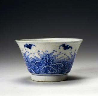 Small bowl with a depiction of bats over ocean