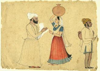 A nobleman with a male attendant and maidservant