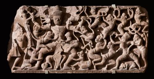 The giant Kumbhakarna battles the monkeys, from the Ramayana (Epic of Rama)