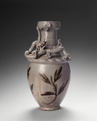 Vase with applied dragon forms and design of floral sprays