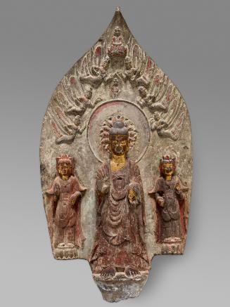 Stele of a standing buddha with two bodhisattvas