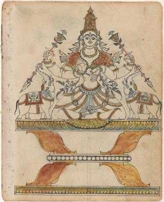 The Hindu deity Lakshmi with elephants (front); The Hindu deity Krishna playing the flute (back)