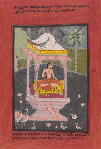 An ascetic seated in a pavilion during the rain, personifying a musical mode (Malar Raga)