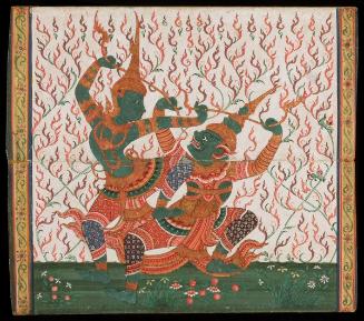 Manuscript with scenes of combat from the Thai version of the epic of Rama