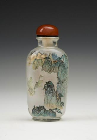 Inside painted snuff bottle, scene of three gorges