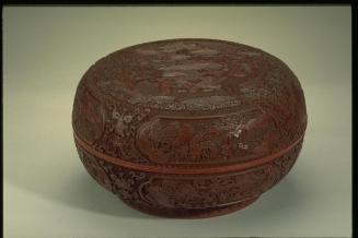 Lidded circular box with scene of rural life