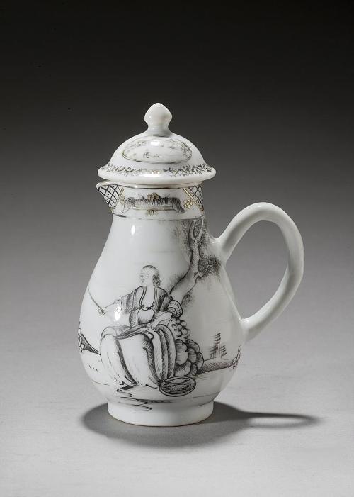 Lidded vinegar jar with European figures