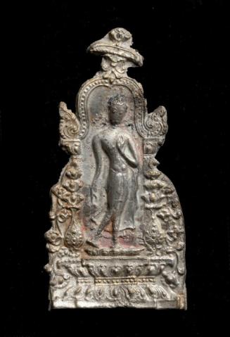 Votive plaque with walking Buddha