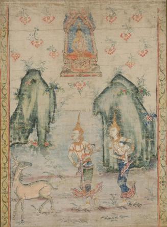 Vessantara and his family enter the forest, a scene from the next-to-last life of the Buddha (Vessantara Jataka)