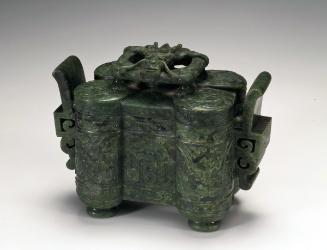 Lidded vessel with four joined bottles