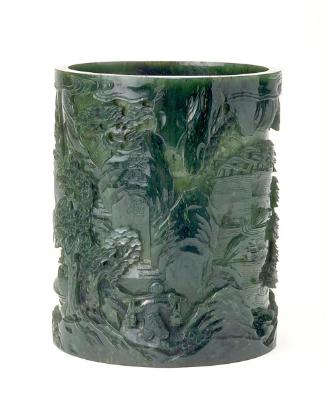 Brush pot with landscape scene