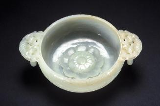 Vessel with lingzhi mushrooms and flowers