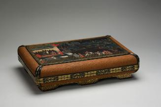 Rectangular box with a painted story scene