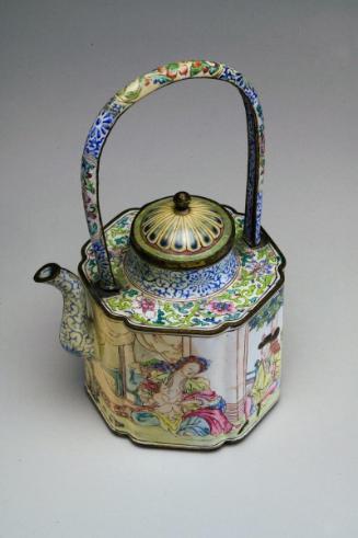 Hexagonal teapot with European figures