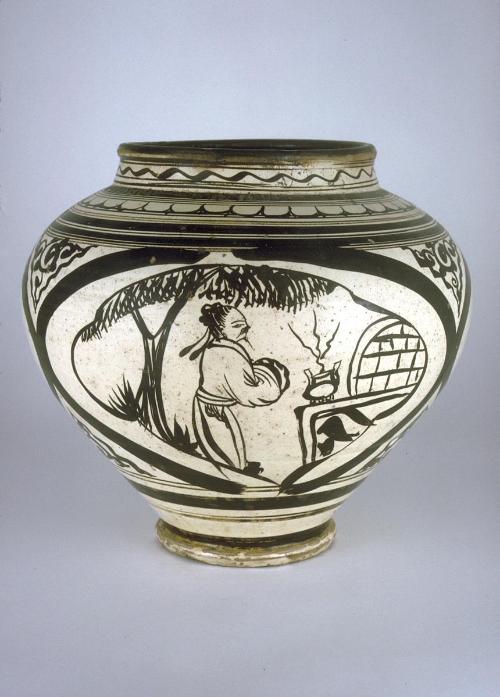 Large spherical jar with figures