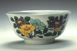 Bowl with flowers, one of a pair