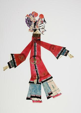 Female figure in red robe and purple headdress