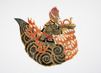 Figure in a flaming cloud holding a tray with a snake