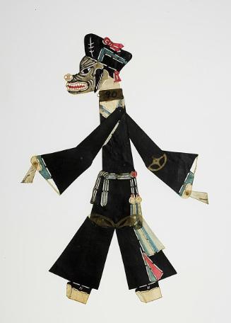 Dog-faced figure in black robe and hat