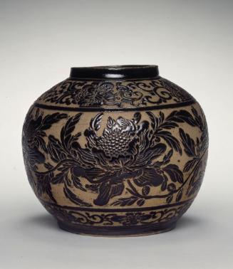 Jar with design of scrolling peonies