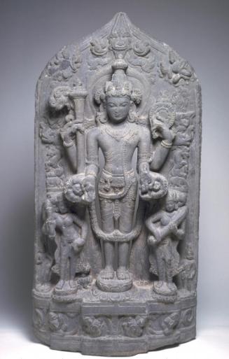 The Hindu deity Vishnu with consorts