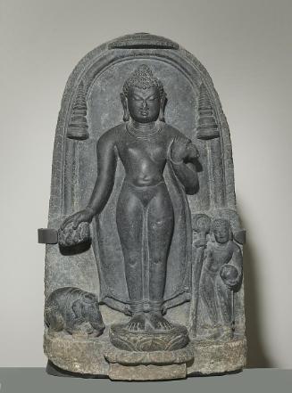 The Buddha taming the enraged elephant Nalagiri