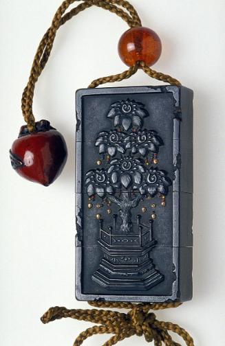 Inro in the shape of a Chinese ink stick with sacred tree