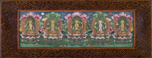 Sutra cover with five seated deities