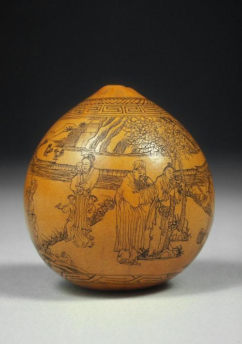 Gourd, carved with scene and text of The Peach Blossom Spring