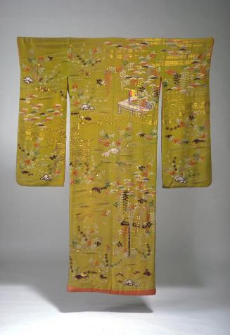 Long-sleeved robe with plant and architectural elements