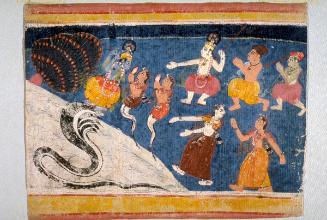 Krishna overcoming the serpent Kaliya, from a manuscript of the Bhagavata Purana (Ancient Tales of the Lord Vishnu)