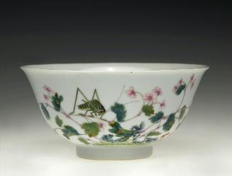 Bowl with katydid and begonias, one of a pair