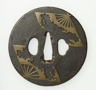 Sword guard (tsuba) with design of two torn fans