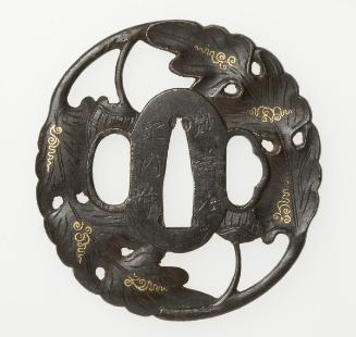 Sword guard with design of chrysanthemum leaves