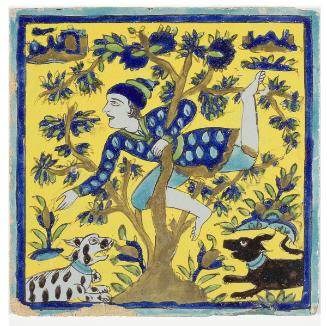 Wall tile with scene of man in tree