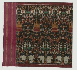 Textile with scenes of the next-to-last life ofthe Buddha (Vessantara Jataka), including Jujaka leading the children away and Vessantara's wife returning (pidan)