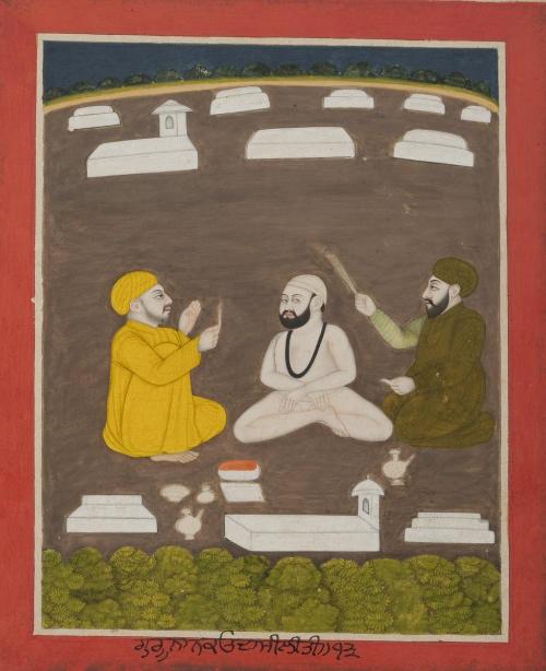 The ritual treatment of Guru Nanak, from a manuscript of the Janam Sakhi (Life Stories)