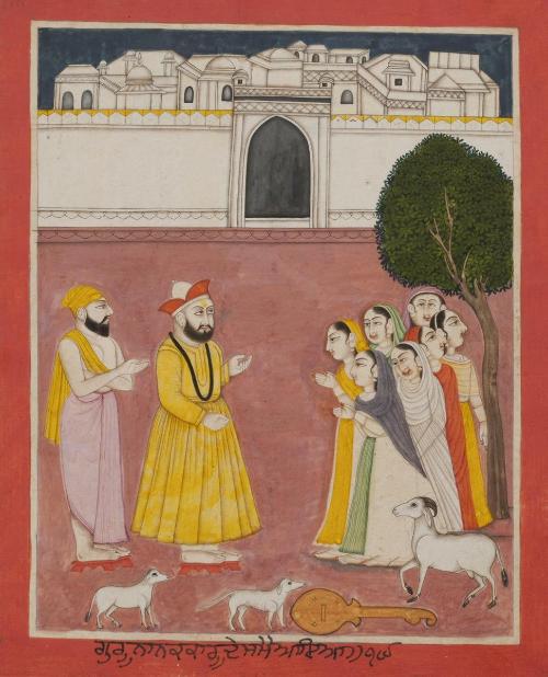 Guru Nanak in Kamarupa, the land ruled by women, from a manuscript of the Janam Sakhi (Life Stories)