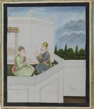 Vali Qandhara with Sharaf Pathan, from a manuscript of the Janam Sakhi (Life Stories)