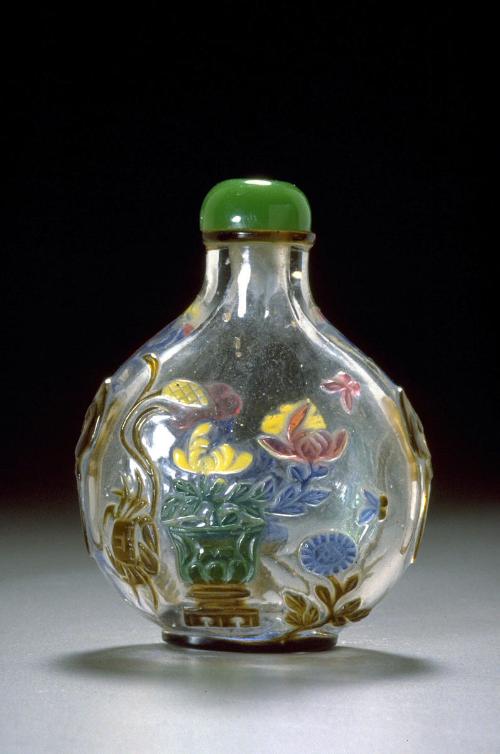 Snuff bottle with flowers, crab, and butterflies