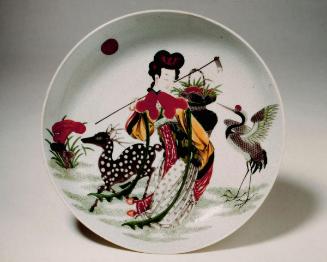 Dish decorated with Magu, goddess of longevity