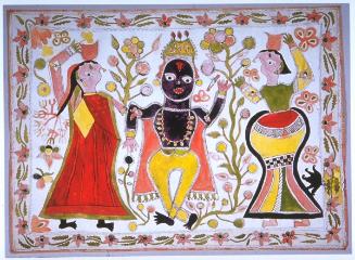 The Hindu god Krishna with two cowherder women