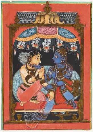 Krishna attempts to placate his annoyed beloved Radha